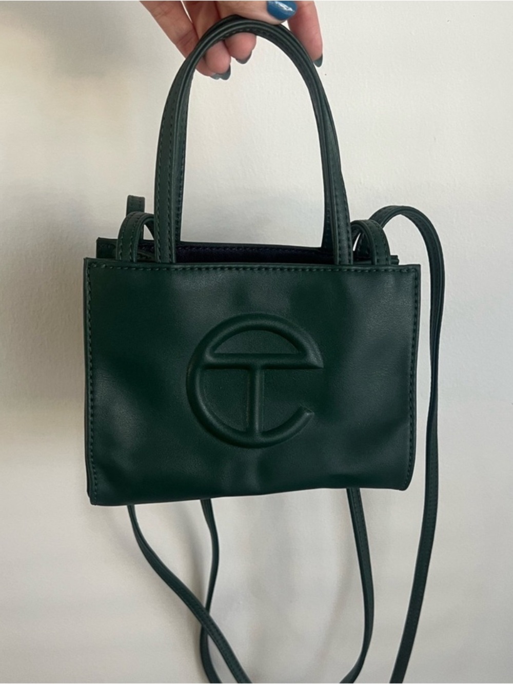 Dark Green Leather Small Shopping Bag by Telfar